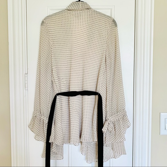 HOSS INTROPIA (ANTHROPOLOGIE) Cream w/ black polka dots Chiffon 2-Layer Blouse - Picture 7 of 12
